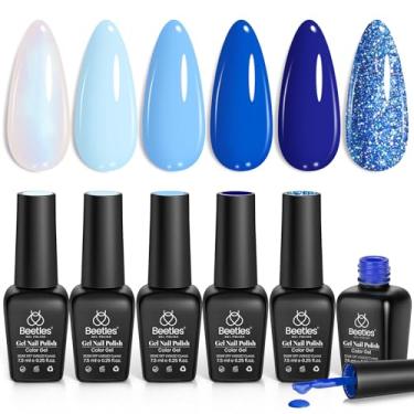 Imagem de Esmalte de gel azul Beetles, 6 cores azul bebê glitter coleção água benta outono inverno gel polonês de imersão lâmpada LED UV arte manicure presentes para mulheres