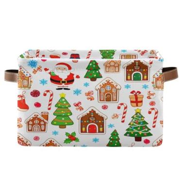 Imagem de Wassud Caixa de armazenamento com alças, casas de pão de gengibre de Natal, cesta organizadora dobrável de lona para armário, banheiro e decoração de casa, pacote com 2