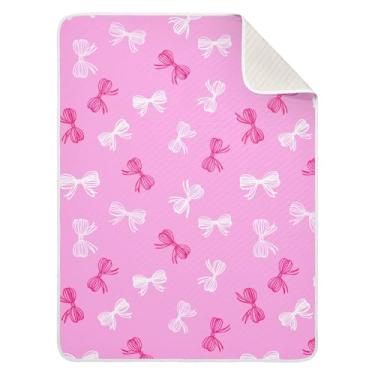 Imagem de Coikll Cobertor de bebê com laços rosa e branco de algodão aconchegante cobertor quente para berçário cobertor infantil 76 cm x 40