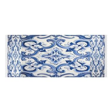 Imagem de Wassud Capas de lavadora e secadora de azulejos azuis, protetor de lavadora com sacos de armazenamento, capa de geladeira à prova de poeira com bolsos para lavanderia doméstica, cozinha, 120 x 55 cm