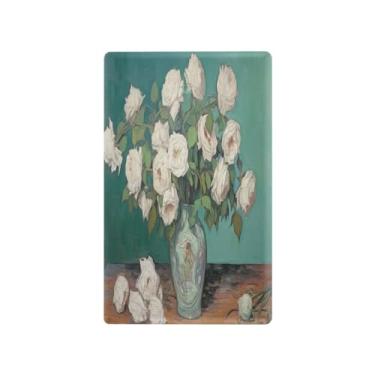 Imagem de Wassud Placa de cobertura para interruptor de luz de rosas brancas, 1 capa de tomada em branco, placa de parede, decoração de casa, sala de estar, quarto, decoração