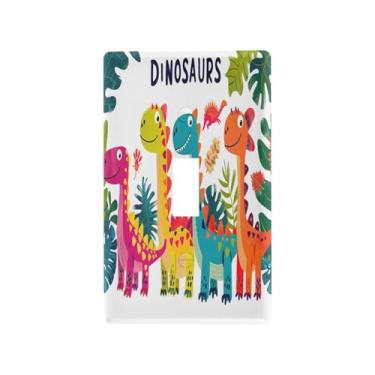 Imagem de Wassud Placa decorativa para tomada decorativa de dinossauros com desenho animado fofo para tomadas elétricas, interruptor único, 11 x 7 cm