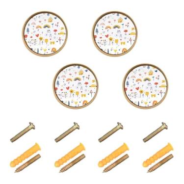 Imagem de Wassud Desenhos coloridos pacote com 4 maçanetas de armário redondas para móveis puxadores e puxadores de gaveta de cômoda de cozinha de 3 cm