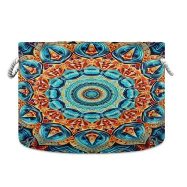 Imagem de WELLDAY Cesta de corda de algodão Mandala cesta de lavanderia para bebê para sala de estar, lavanderia, berçário, travesseiros, decoração de casa