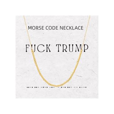 Imagem de Colar Fck Trump Morse Code para mulheres, porta-presente, anti-Trump, mensagens ocultas, aço inoxidável, ativista, político, para amigos, contas de amizade, joias inspiradoras empilháveis, 17+2 in