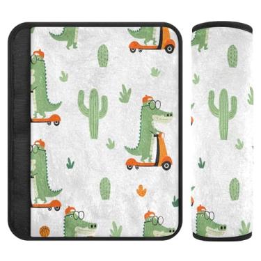 Imagem de Burbuja Capa para cinto de segurança de carro de crocodilos de desenho animado macio confortável protetor de cinto de segurança para alça de ombro de assento, 1 par pequeno