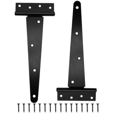 Imagem de Murtenze Pacote com 2 dobradiças de porta de galpão de 25,4 cm com alça em T resistente, dobradiças pretas espessas para porta de celeiro, galpão ou cercas de madeira