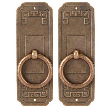 Imagem de QANYEGN Puxadores de gaveta vintage, puxadores de porta de furo único, puxador de anel antigo de cobre para ferragens de móveis de armário de cozinha (10cm)