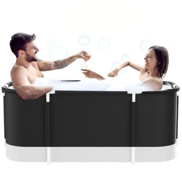 Imagem de Preto, 120 * 70 * 45 cm, Banheira Adulto, Banheira Dobravel, Equipado com Uma Mini Almofada de Água
