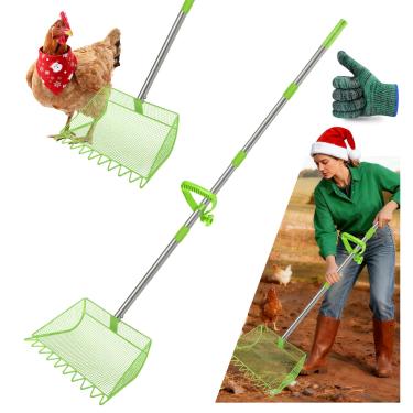 Imagem de Colher e ancinho 2 em 1 para cocô de galinha, cabeça grande de pá de metal de 30 cm, colher de areia de galinha com alça ajustável para limpeza de galinheiros e resíduos de animais de estimação (94 a