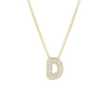 Imagem de Colar feminino banhado a ouro 14K com inicial – pingente grosso de letras de bolhas com strass, joia de nome personalizado para ela, colar delicado e elegante, presente de dia dos namorados