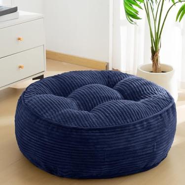 Imagem de Almofada de chão lavável de 20 cm para adultos, almofada de meditação, grande para sentar no chão redondo, capa de veludo cotelê tufado removível, para sala de estar ou ioga, 55 x 55 cm, lavável na