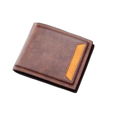 Imagem de Carteira masculina dupla fina de couro macio – Janela flip para identidade, 9 compartimentos para cartão e 2 compartimentos para dinheiro, design minimalista, Marrom, Moderno