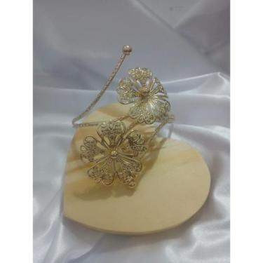 Imagem de  Bracelete de Metal Flor Dourado  Bijuteria Elegante para Braço Superi