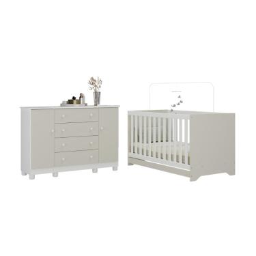 Imagem de Berço Americano 3 Em 1 Com Cômoda 2 Portas 4 Gavetas Allegra Multimóveis MP4692 Branco-off White