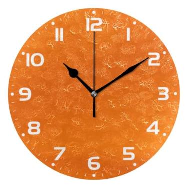 Imagem de JUZIHAI Relógio de parede laranja cor sólida silencioso, sem tique-taque, relógios de parede redondos, operados por bateria, fácil de ler, relógio decorativo de parede para casa, cozinha, sala de
