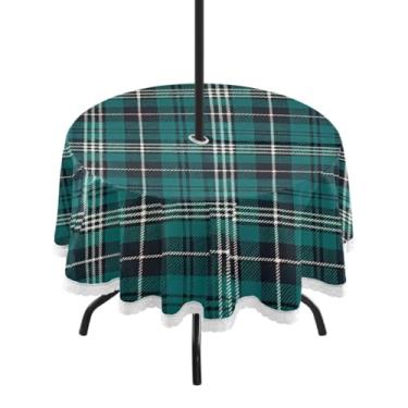 Imagem de Qilmy Toalha de mesa xadrez xadrez xadrez 152 cm à prova d'água com orifício para guarda-chuva e zíper – uso externo / interno resistente para pátio, churrascos, piqueniques, festas (serve para mesas