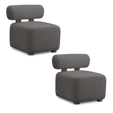 Imagem de Poltrona Decorativa Para Sala Kit 2 Helora Bouclê Cinza Escuro E03 - D'rossi