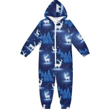 Imagem de Macacão infantil unissex de veado branco e neve, confortável, engraçado, peça única, roupa de casa, meninos e meninas, 5 a 6 anos, Veado branco com neve, 7-8 Anos