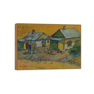 Imagem de David Burliuk Famosas impressões em tela de arte de parede prontas para pendurar. Duas casas. Pintura de moldura de madeira para decoração de sala de estar 70 x 100 cm 27 x 39 pol
