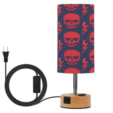 Imagem de Wassud Abajur de mesa de cabeceira Red Skulls Touch com 3 temperaturas de cor, luminária de mesa moderna com forro de sombra para suporte noturno para sala de estar, quarto, escritório, berçário