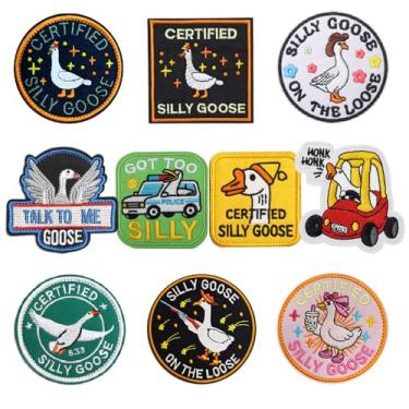 Imagem de 10 remendos aleatórios de ganso silly ganso, adesivo engraçado bordado de gancho e laço meme, acessórios de aplique DIY para mochilas, roupas táticas, coletes, chapéus de gorro, bolsa de arma, arnês