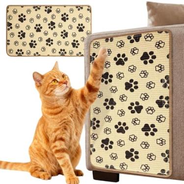 Imagem de SilTriangle 2 peças de tapete arranhador para gatos, 60 x 40 cm, tapete de sisal natural para arranhar, tapete com estampa de pata com fita autoadesiva para gatos internos, protetor de móveis e