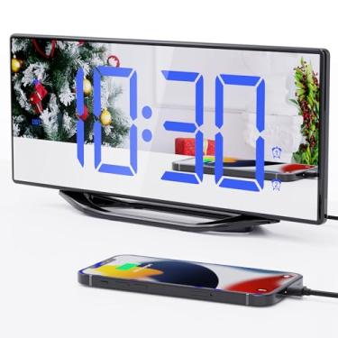 Imagem de Despertador para quarto, mostrador grande de LED digital com 2 alarmes, regulador de intensidade e volume ajustáveis, carregador de telefone USB, despertador básico com plugue alto para dormir