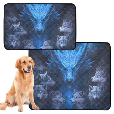 Imagem de TSENQUE Blue Dragon Wolves Almofadas laváveis para xixi para cães, à prova d'água, tapete reutilizável de xixi para gatos, almofadas de treinamento de filhotes, absorvente, médio + grande, conjunto de