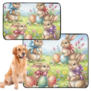 Imagem de Cute Bunnies Tapete de páscoa colorido lavável para animais de estimação, antiderrapante, impermeável, tapete reutilizável para animais de estimação, gatos, absorventes de cachorro, almofadas de