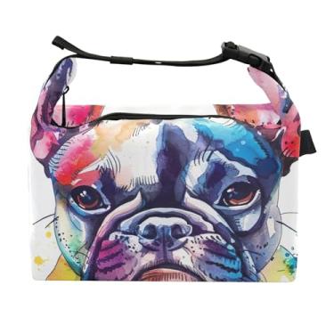 Imagem de TSENQUE Lancheira personalizada de buldogue francês em aquarela para mulheres adultas, lancheira isolada, reutilizável, personalizada, lancheira para trabalho