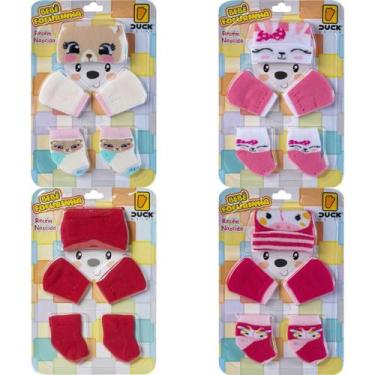 Imagem de 4 Kit Bebê Meias Touca Luvas Recém Nascido Saída Maternidade Menina En