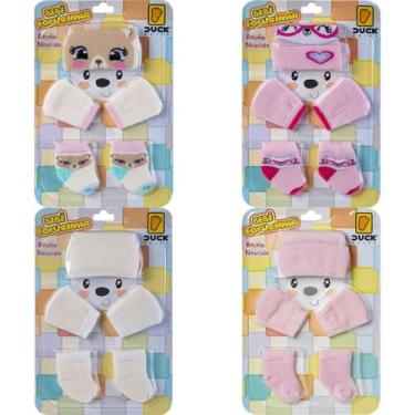 Imagem de 4 Kit Bebê Meias Touca Luvas Recém Nascido Saída Maternidade Menina En