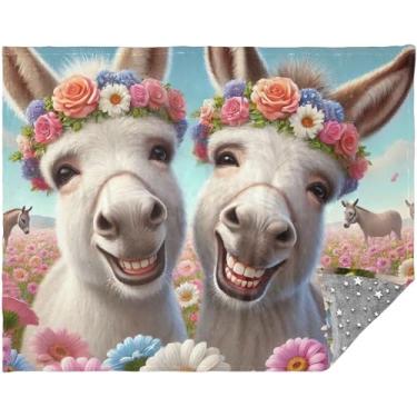 Imagem de Cobertores macios personalizados de burro sorridente de animal para sofá, acampamento, cobertores para mulheres, 177,8 x 139,7 cm, sofá grande e confortável