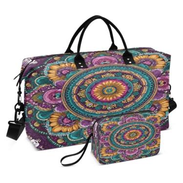 Imagem de CEBUGI Bolsa feminina acolchoada com estampa mandala, grande, bolsa de viagem de fim de semana, bolsas hospitalares para trabalho de parto e parto