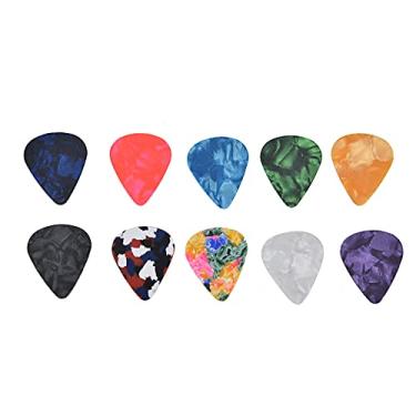 Imagem de GLOGLOW Necessidades Diárias e Baixos, 10 Peças, Padrão Colorido Retro Cósmico Estrela Céu, Formato de Coração, Plástico, Com Caixa de Armazenamento de Metal Palhetas de Guitarra para Nan Acústico