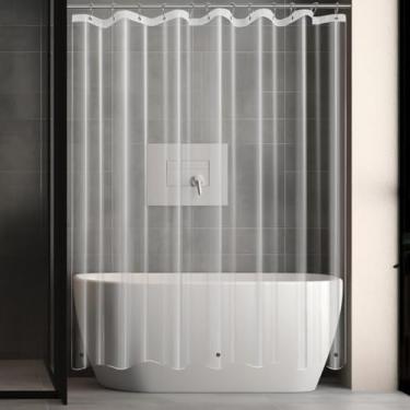 Imagem de Forro de cortina de chuveiro de plástico transparente extralongo – Leve 182,88 cm x 203,24 cm Forro de cortina transparente para banheiro com ilhós de metal à prova de ferrugem e ímã ponderado