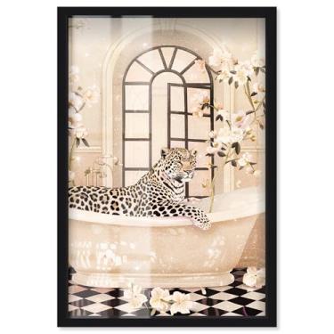 Imagem de Banheira Relax Cheetah Shadowbox Print Bathroom Wall Art por Art Remedy, moldura preta, 28 x 40 cm