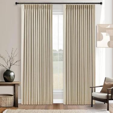 Imagem de YZ HOME Cortinas 100% blackout plissadas com 224 cm de comprimento para sala de estar, sala de jantar, quarto, isolamento térmico, plissado, camada dupla, cortinas com ganchos, areia