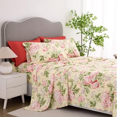 Imagem de Spirit Linen home Conjunto de lençóis King Size com bolsos profundos - 6 peças de lençóis de microfibra ultramacia floral - Fácil de limpar, 90 fios inclui 1 lençol com elástico, 1 lençol de cima, 2