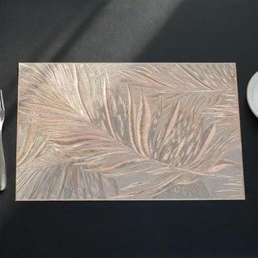 Imagem de Kit 4 ou 6 Jogo Americano Mesa Posta Antiderrapante Resistente ao Calor para Jantar (pena quadradas rosa,4 Pecas)