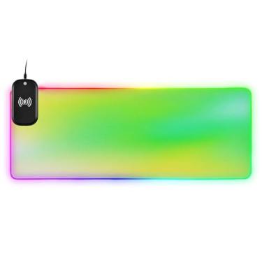 Imagem de CEBUGI Mouse pad de carregamento sem fio com textura aquarela de 15 W com iluminação LED RGB 14 para jogos, PC, laptop, mesa 90,9 x 39,9 cm