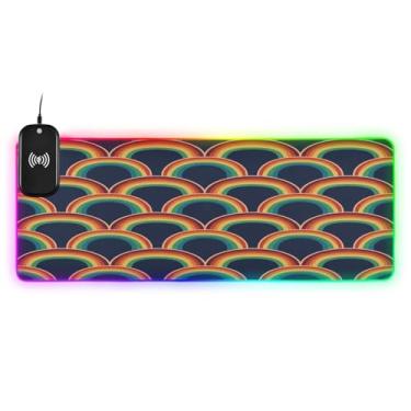 Imagem de CEBUGI Mouse pad de carregamento sem fio arco-íris 15 W rápido para jogos com iluminação LED 14 RGB para jogos, PC, laptop, mesa 80 x 30 cm