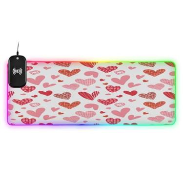 Imagem de CEBUGI Mouse pad de carregamento sem fio Hearts 15 W rápido para jogos com iluminação LED 14 RGB para jogos, PC, laptop, mesa 80 x 30 cm