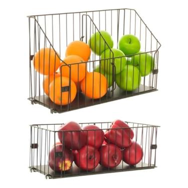 Imagem de Conjunto de fruteira de parede em tela de arame para cozinha (1 pequena e 1 grande)