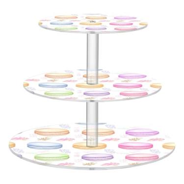 Imagem de Suporte de cupcake para festa de chá, 3 camadas, redondo, aquarela, macarons, copo de acrílico, exibição de torre de bolo, suporte de sobremesa, bandejas de servir para festa, comida floral