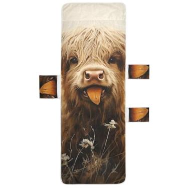 Imagem de Highland Cow Capas de toalha de espreguiçadeira bege para espreguiçadeira de praia e piscina externa 203 x 76 cm