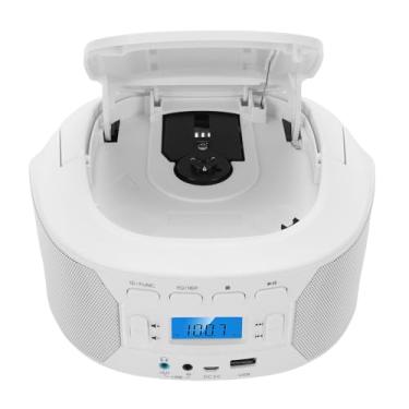 Imagem de Diydeg Leitor de CD portátil, com carregamento superior, Bluetooth, cabo USB, entrada auxiliar para MP3 e rádio FM para uso doméstico, em viagens e no carro (Plugue UE)
