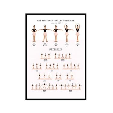 Imagem de Ballet Positions Dance Poster Ballerina Education Wall Art Prints Canvas Painting Pictures Ballet Studio Dance Room Home Decor (SKU1,40.6x61.0 cm = (40x60 cm), moldura preta para fotos)
