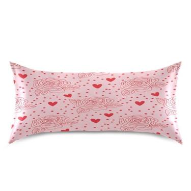 Imagem de Blueangle Fronha de cetim refrescante para cabelo e pele, capa de almofada de rosas vermelhas dos namorados, tamanho king 50,8 x 101,6 cm com fecho de envelope (616)